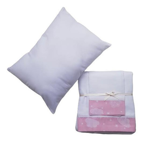 Kit De Sabanas Y Almohada Para Corral- Rosada Con Nubes