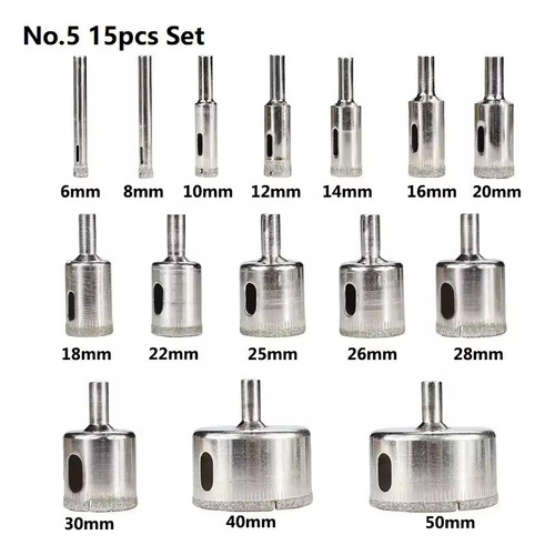 Set 15 Brocas Copa Para Cerámica Mármol Vidrio Piedra