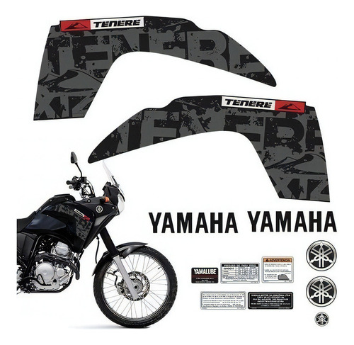 Kit Adesivos Tenere 250 2013 Logo Moto Yamaha Completo Preto