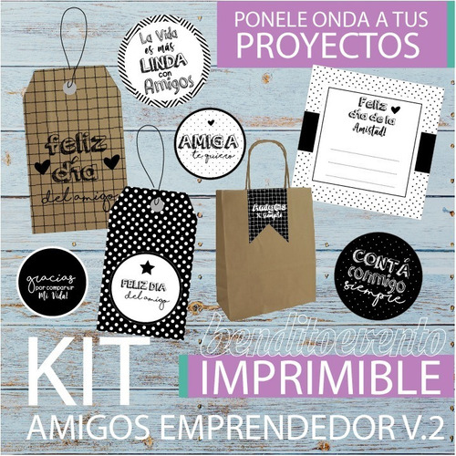 Kit Imprimible Emprendedor Amigo V2 Tarjetas Tags Etiquetas