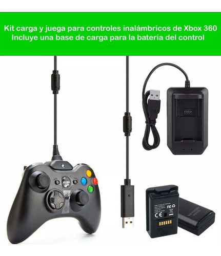 Kit Bateria Cargador Cable Carga Y Juega 4800mha Xbox 360