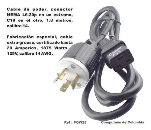 Cable Nema L6-20p Lock A Iec C19 1.8 Metros 14 Awg Computoys