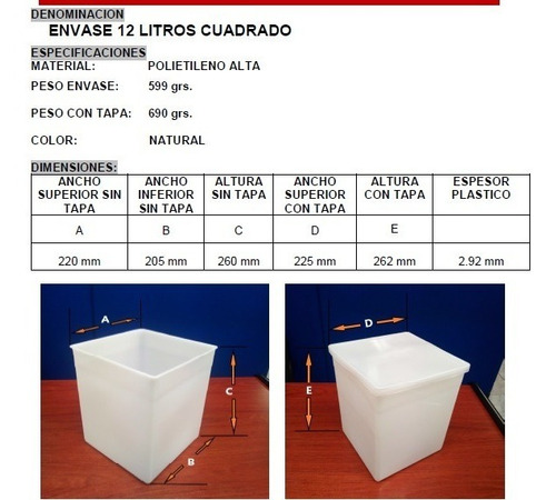 Kit 15 Botes Cuadrados C/tapa De 12 Litros Grado Alimenticio (Reacondicionado)