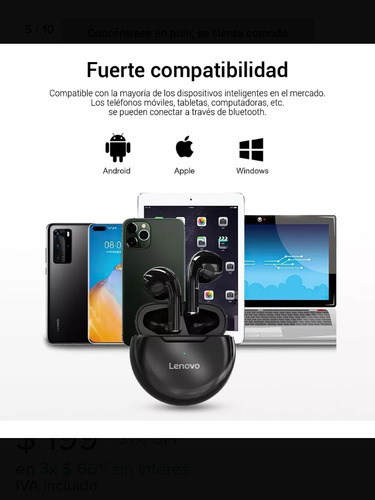 Audifonos Inalambricos Lenovo Ht38 Earbuds Bluetooth 5.0