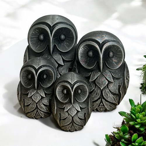 Set Familia De Búhos Decoración Feng Shui Almabuddha Plateado