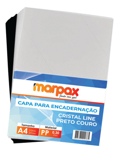 Kit Capa Encadernação A4 - Preta Couro + Cristal Line 200un