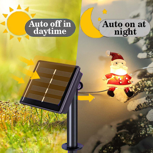 2024 Luces Navideñas Solares De Papá Noel De 40 Led Con