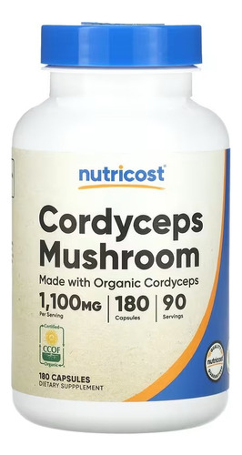 Nutricost Cordyceps Mushrooms 1100 Mg 180 Cápsulas Sabor Sin Sabor