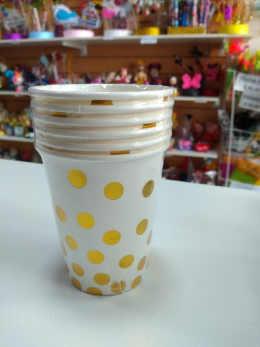 Imagen 3 de 5 de Vaso De Polipapel Lunares Dorados X 6 Unidades