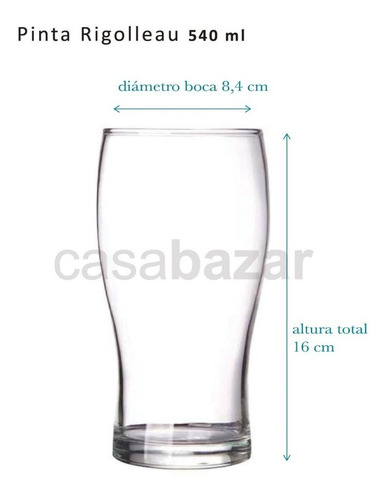 Imagen 3 de 7 de Vaso De Vidrio Rigolleau Pinta Cerveza 540ml X6 Unidades