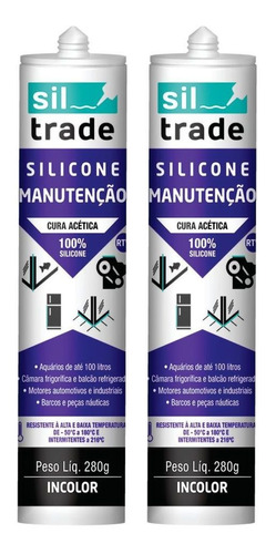 2 X Silicone Siltrade Manutenção Incolor 280g Aquário 280 G