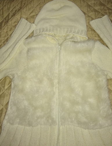 Saco Sacón Cardigan Lana Con Piel Sintética L