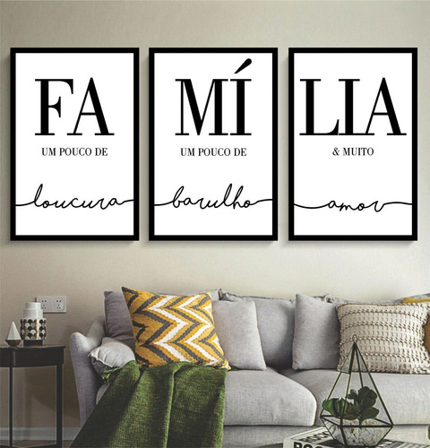 Quadro Decorativo Frases Família Preto E Branco Sala Quarto