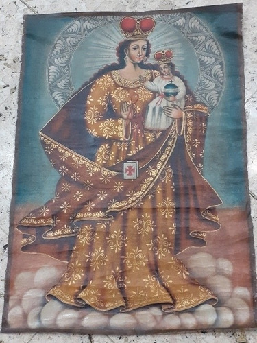 Pintura Religiosa. Madona Con Niño Oleo Sobre Lienzo 60x70