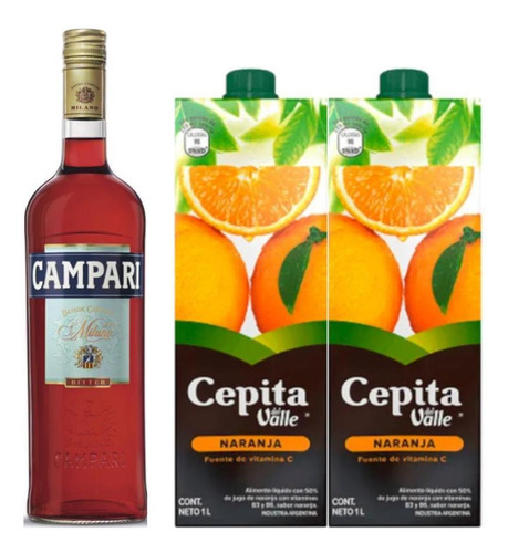 Combo Campari 750ml + 2 Cepita Naranja 1lt Fullescabio Promo