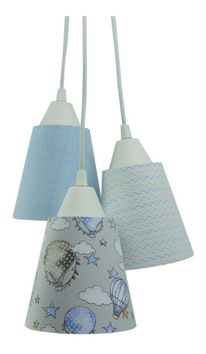 Lustre Pendente Bebê Tecido Balão Tons De Azul E Cinza