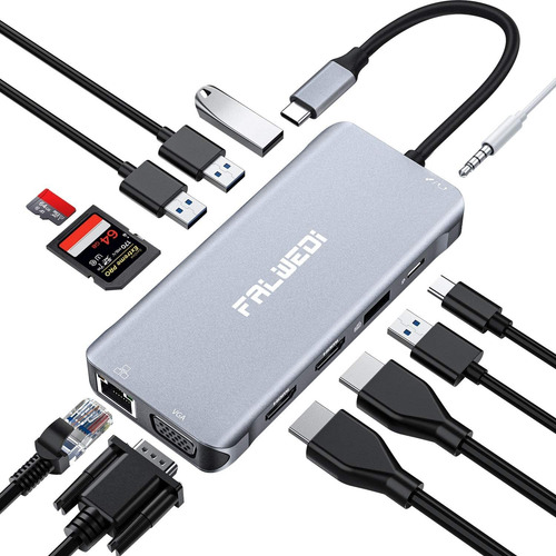 Falwedi Triple Display 12 In 1 Usb C Hub With 2 Hdmi  Vga