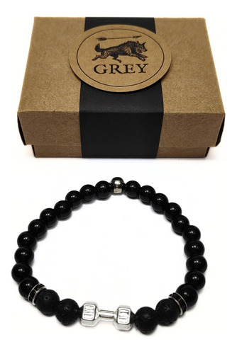 Pulsera De Hombre Lava + Cuentas+ Dije Mancuerna Color Plata