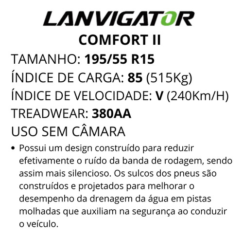 Pneu Carro 195/55r15 Comfort Ii Tl 85v Lanvigator V