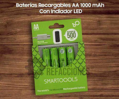 4 Pilas Aa Usb Recargables 1000 Mah Baterias Ecologicas