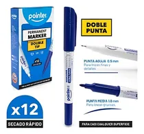 Comprar Marcador Permanente Azul Doc Pointer Doble Punta - 12 Piezas