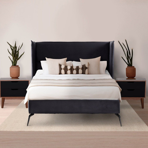 Cabecera Dicasa Nix+ Base Cama Gris Almohada Frazada Color Gris Oscuro