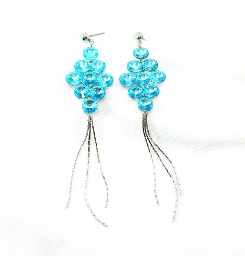 Aretes Cristal Austriaco Azul En Platino + Estuche Y Envio.