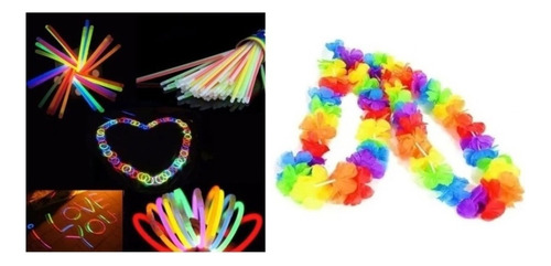  18 Collares Hawaianos Neon + 100 Pulseras Neon Para Fiesta