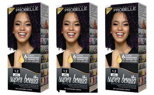  Coloraçao Probelle Super Bonita 1.2 Preto Ametista - Kit 3un