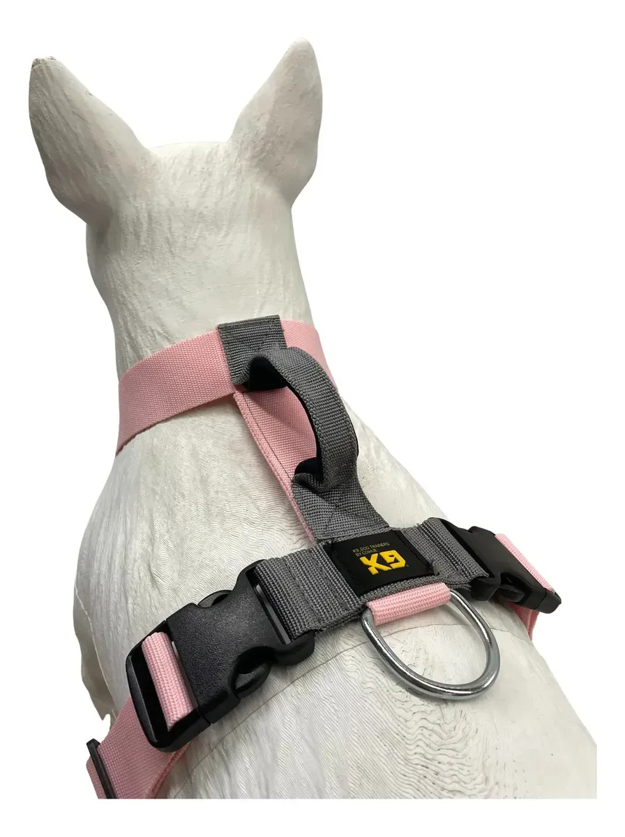 Pretal Arnés H Tactico Perros Reforzado Doble Enganche K9 Color Rosa Con Gris Talle Del Arnés M