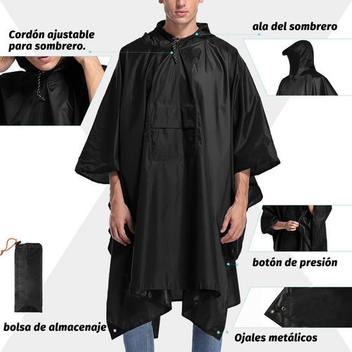 Ruiyue 3 En 1 Poncho De Lluvia Impermeable, Con Capucha,