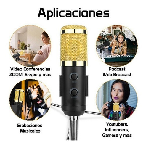 Microfono Condensador Bm900 Con Tripode Usb Para Mac Y Win