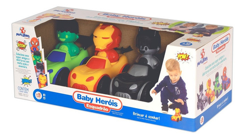 Imagem 1 de 10 de Brinquedo Para Bebê Baby Heróis Esquadrão 4 Bonecos 4 Carros