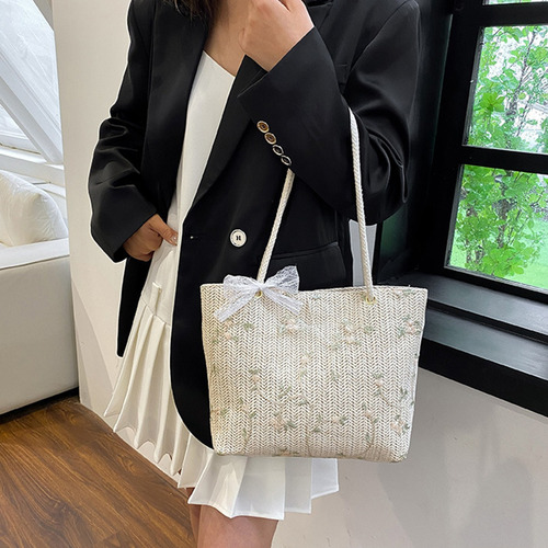 Bolsa Tejido Playa Paja Para Mujer