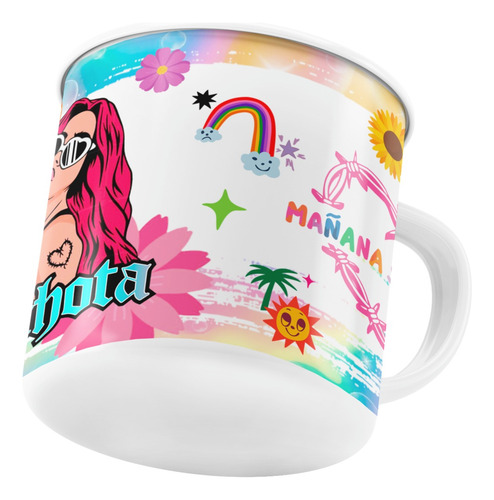Taza Tazón Metálico Lechero De Karol G La Bichota Blanco