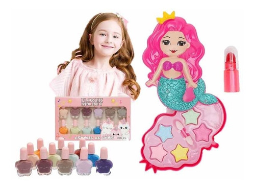 Set Maquillaje Para Niñas + 12 Esmalte De Uñas Glitter