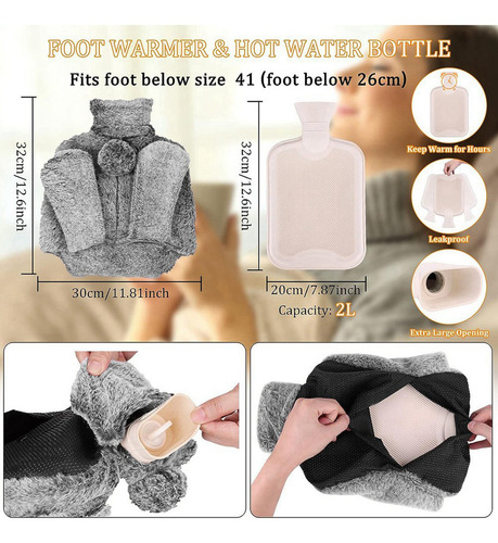 Botella De Agua Caliente For Pies Con Funda De Felpa Suave,