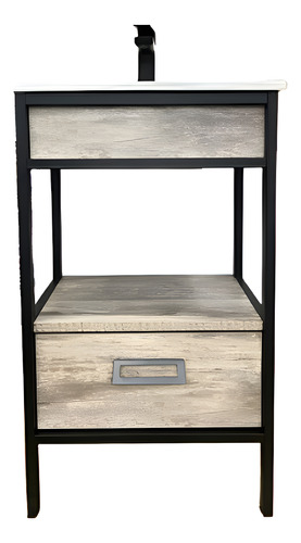 Vanitory Iron 50cm Mesada Loza 1 Agujero Negro Roble Vintage