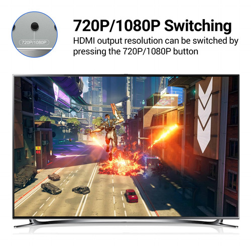Conversor Rca Svideo A Hdmi 720p/1080p Con Conmutador 4:3/16