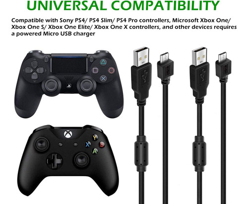 Pacote Com 2 Cabos Usb De Controle Ps4 De 3 M, Toque E Carre