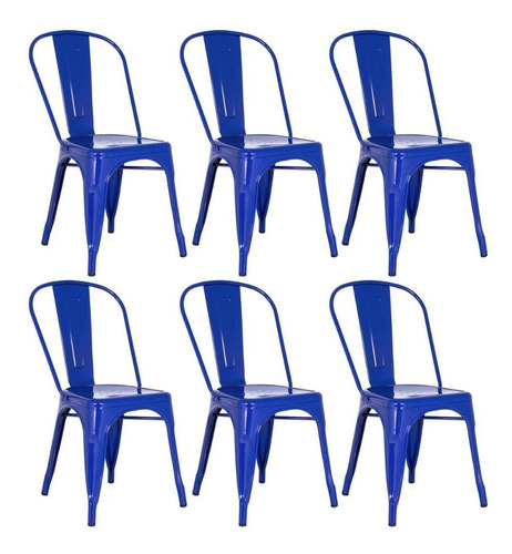 Kit - 6 X Cadeiras Iron Tolix - Industrial Cor da estrutura da cadeira Azul-escuro