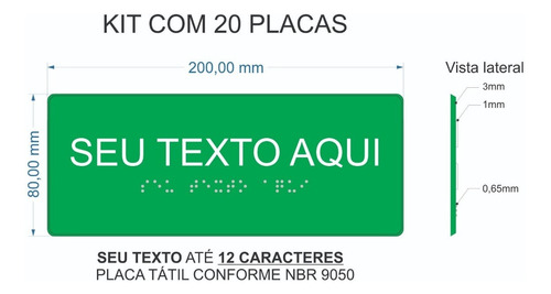 20 Placas Visualização Indicativa Tátil Braille Relevo 