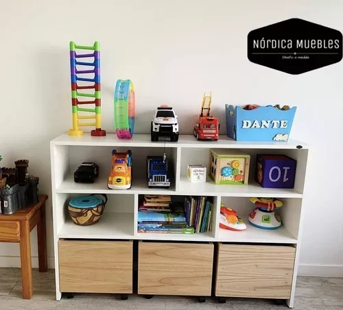 Mueble Juguetero Con Estantes Y Cubos Con Ruedas Organizador