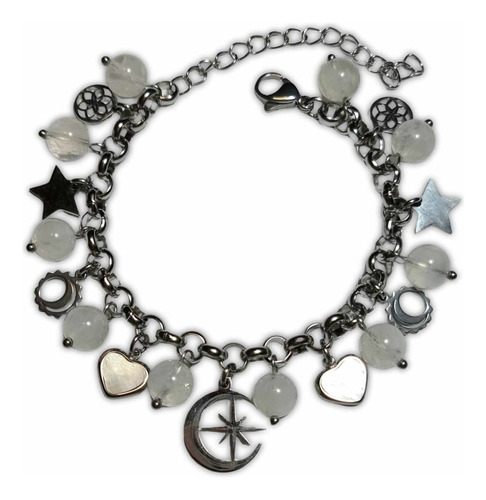 Pulsera Acero Piedra Luna Blanca Legítima Poder Femenino