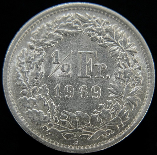 Suiza, 1/2 Franc, 1969. Xf++ (Usado)