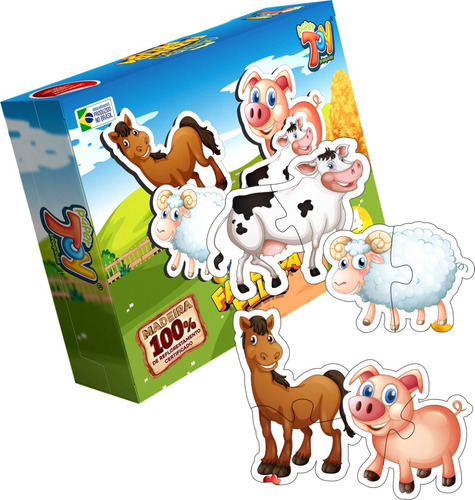 Quebra Cabeça Fazenda Feliz Mdf 8 Peças Papertoy