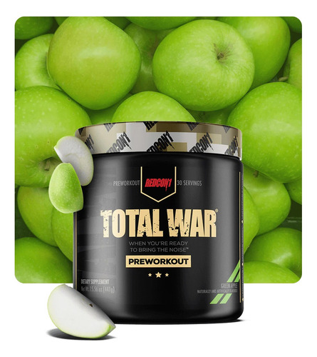 Suplemento En Polvo Redcon1 Total War Pre Entrenador Sabor Green Apple En Bote De 441g