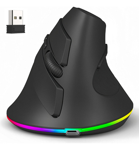 Ratón Ergonómico Inalámbrico Recargable, 2.4g ,24/32/40 Dpi Color Negro