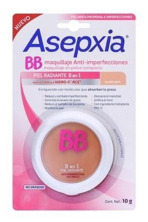 Asepxia Maquillaje Polvo Color Claro Mate Hidro Force 10grs