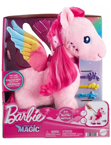 Peluche Barbie Pegasus con alas de colores y Hpj50 de color rosa mate
